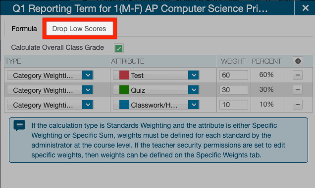 How Do I Drop Low Scores By Category In My Powerteacher Pro Gradebook